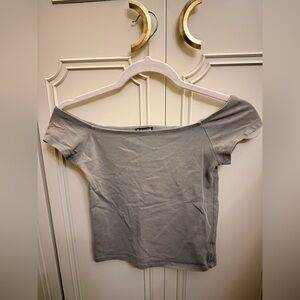 EXPRESS Off-Shoulder Faded Olive Green Crop Top Soft Stretchy SIZE SMALL